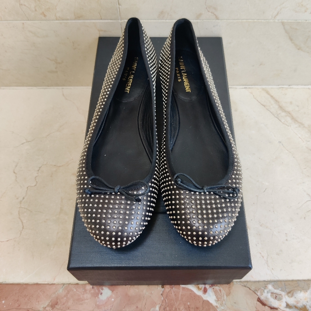 SAINT LAURENT Studded Black Ballet Flats - Picture 3 of 14